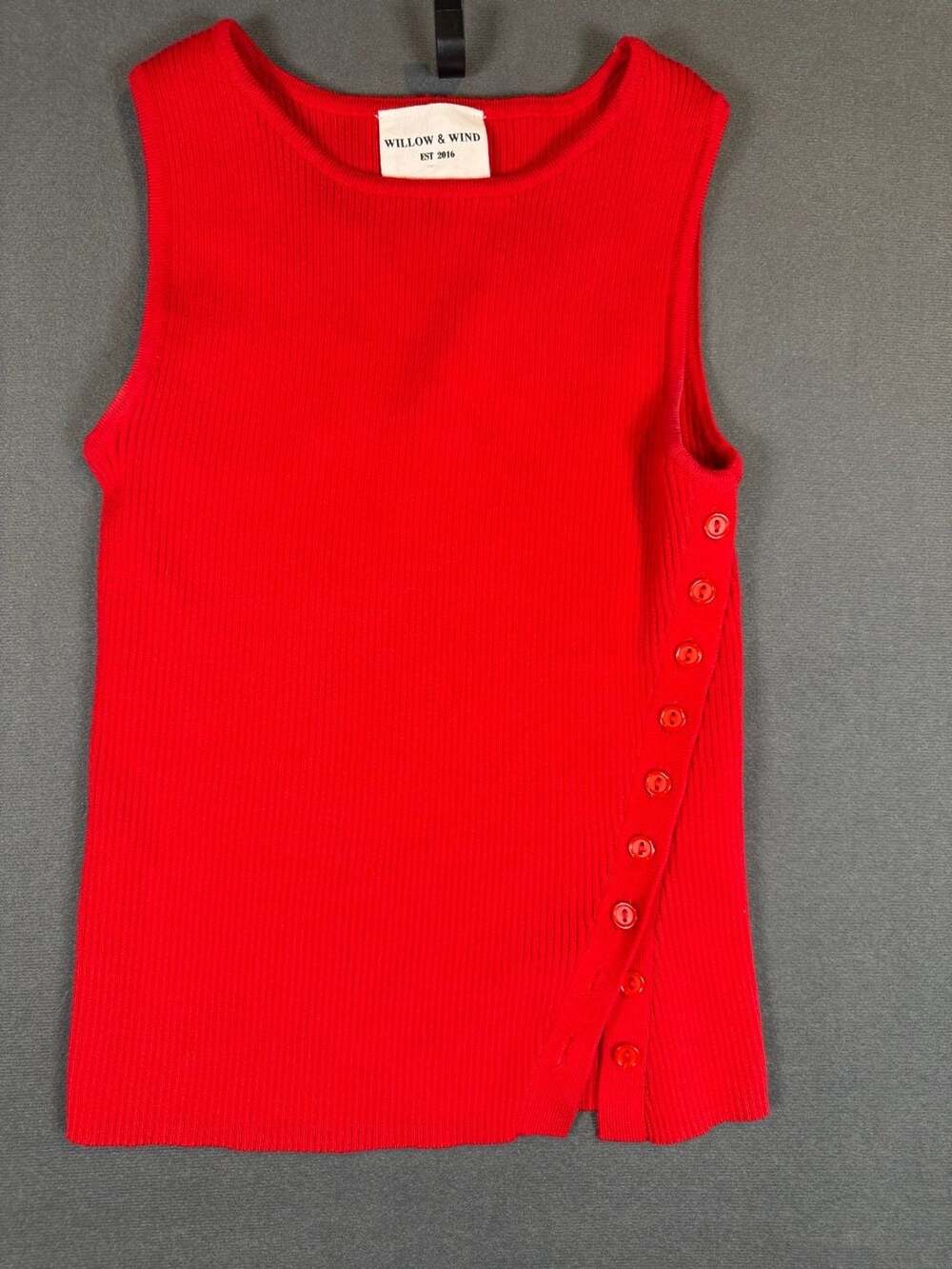 Willow & Wind Red Ribbed Knit Sleeveless Tank Top with Side Button Size XS